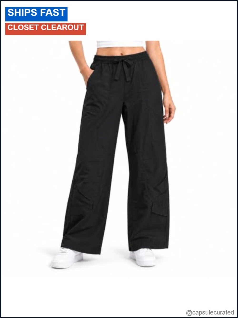 Wide Leg Pull-On Travel Pants Drawstring Waist Pockets